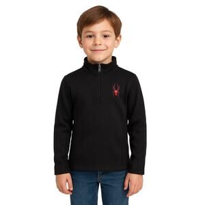Spyder Kids Small S/P Black 1/4 Zip Fleece Pullover Base Layer Top – Red Logo